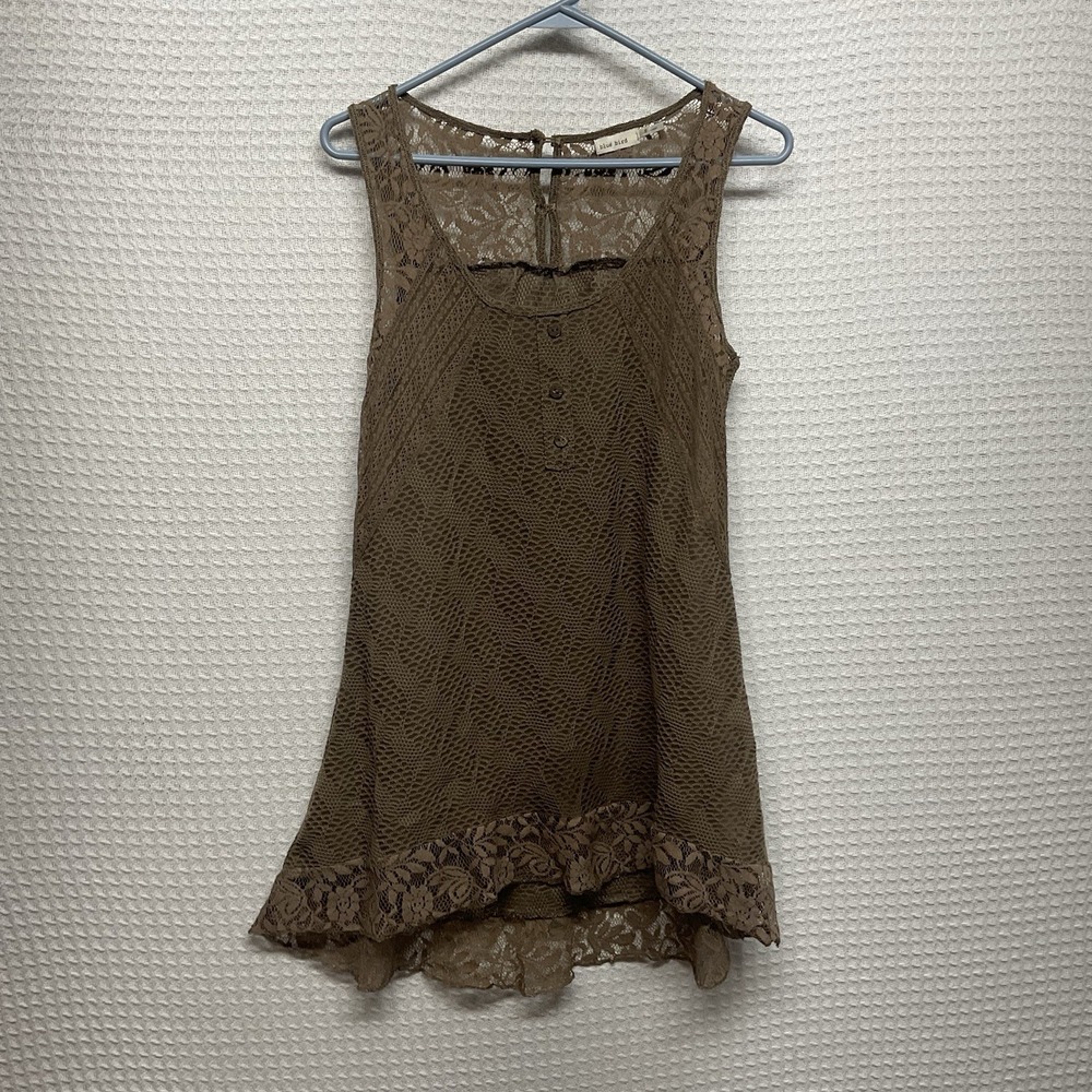 Blue Bird Sleeveless Brown Lace Hi Low Blank Top Women's Size Small Boho Beach - Picture 5 of 6